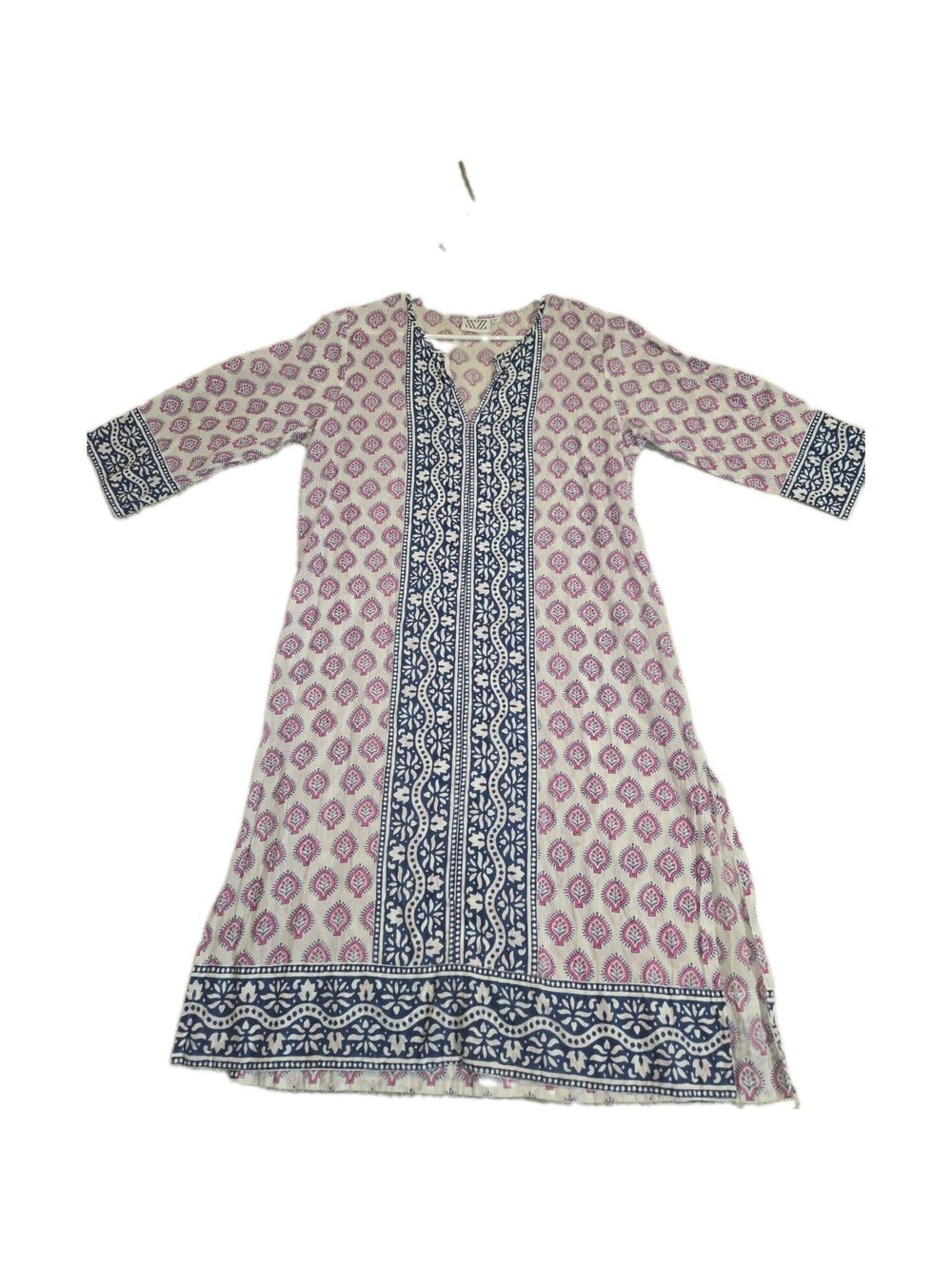SZ Blockprints Tunic Mini Dress Beach Cover Up Top Size M Blue Pink Lightweight